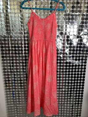 Kate Kasin Coral Pink Smocked Maxi Dress